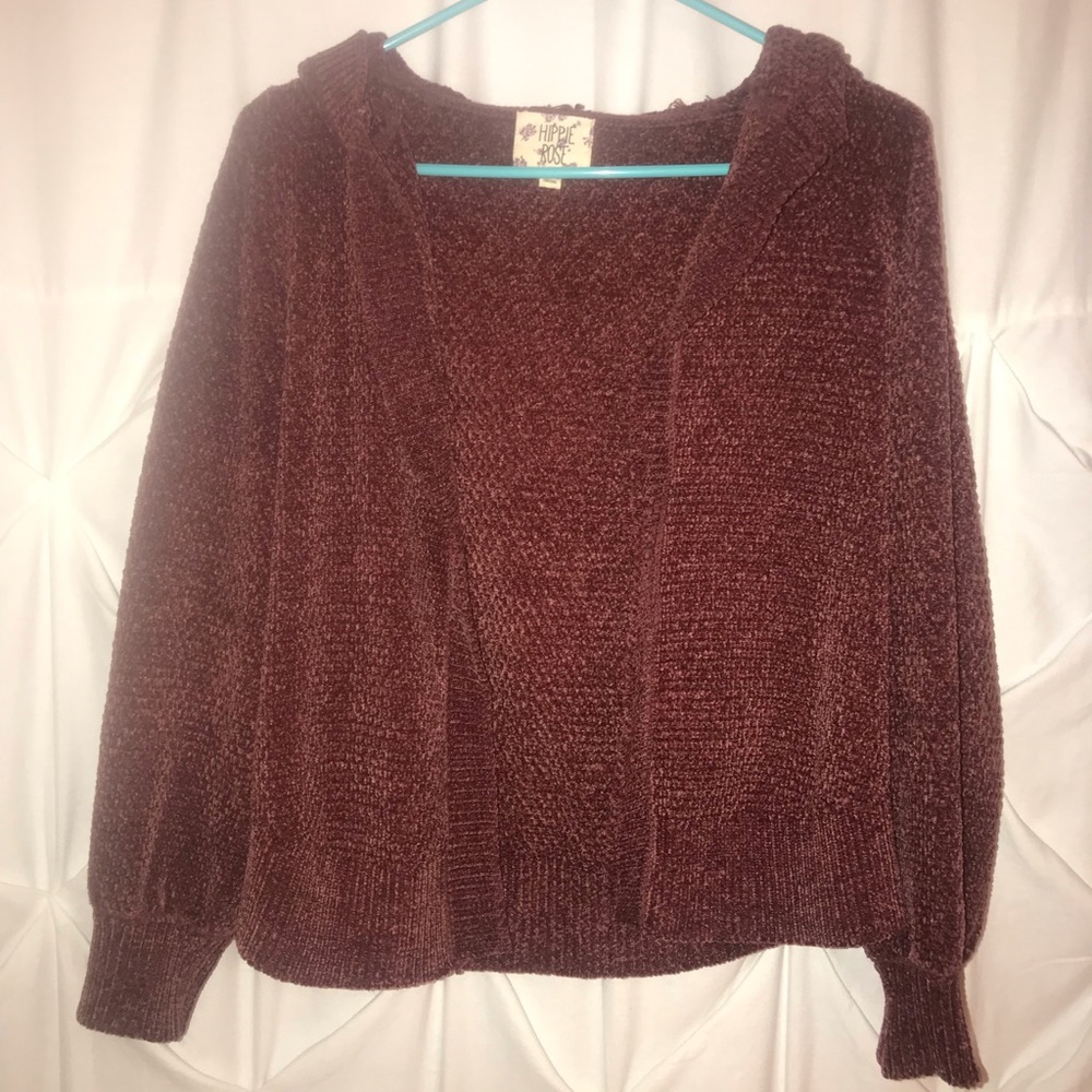 Fuzzy burgundy cardigan